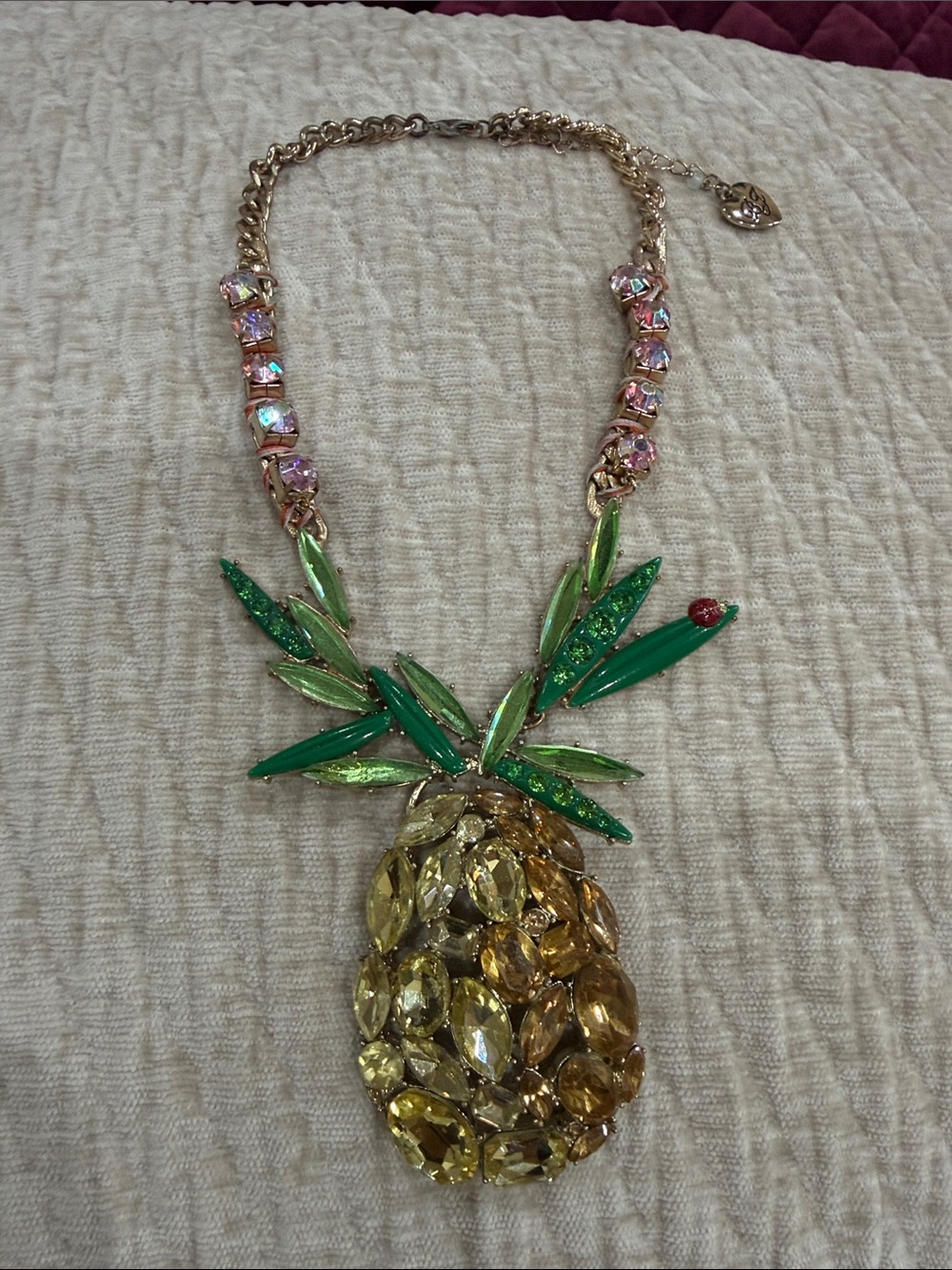 Betsey Johnson Gold-Tone Pineapple Necklace with Yellow and Green Crystals